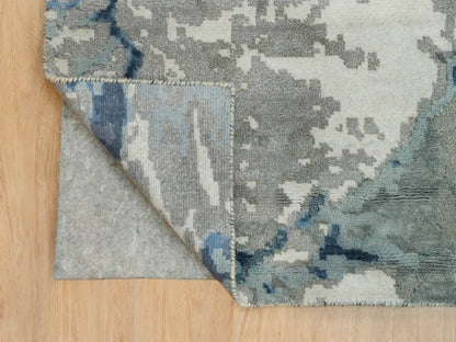 Blue 9'11" x 14'1" Modern and Contemporary Hand knotted Wool/Silk Rug - Sku: O090218