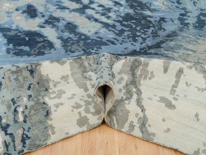 Blue 9'11" x 14'1" Modern and Contemporary Hand knotted Wool/Silk Rug - Sku: O090218