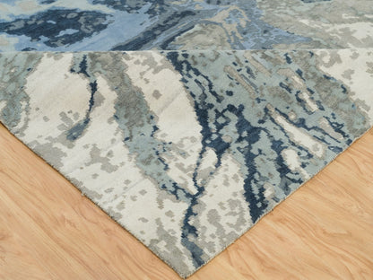 Blue 9'11" x 14'1" Modern and Contemporary Hand knotted Wool/Silk Rug - Sku: O090218