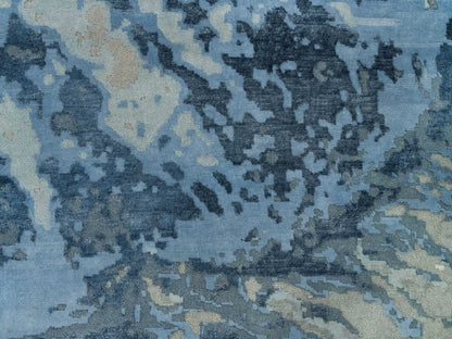 Blue 9'11" x 14'1" Modern and Contemporary Hand knotted Wool/Silk Rug - Sku: O090218