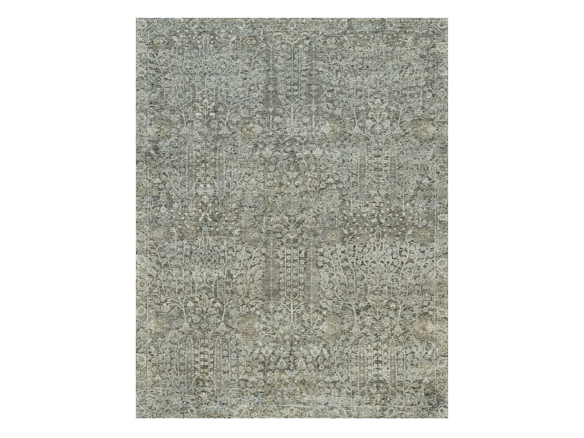 Transitional hand-knotted wool/silk rug in Brown, 8'1" x 10'1" — SKU O090219