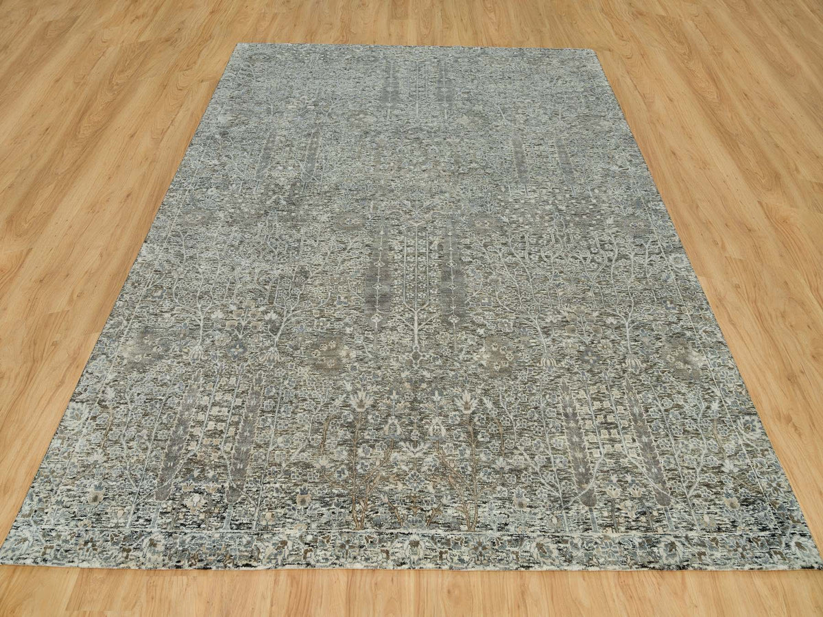 Transitional hand-knotted wool/silk rug in Brown, 8'1" x 10'1" — SKU O090219 (view 2)
