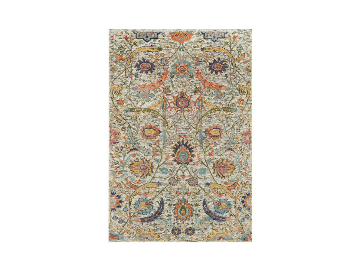 Transitional hand-knotted wool/silk rug in Ivory, 3' x 5' — SKU O090225