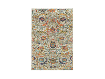 Transitional hand-knotted wool/silk rug in Ivory, 3' x 5' — SKU O090225