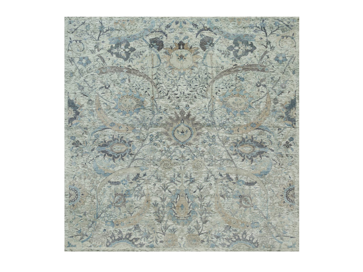 Transitional hand-knotted wool/silk rug in Ivory, 8'1" x 8'1" — SKU O090226