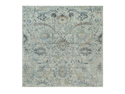 Transitional hand-knotted wool/silk rug in Ivory, 8'1" x 8'1" — SKU O090226