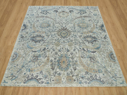 Transitional hand-knotted wool/silk rug in Ivory, 8'1" x 8'1" — SKU O090226 (view 2)