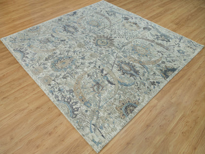 Transitional hand-knotted wool/silk rug in Ivory, 8'1" x 8'1" — SKU O090226 (view 3)