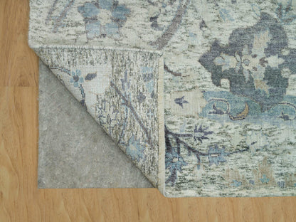 Transitional hand-knotted wool/silk rug in Ivory, 8'1" x 8'1" — SKU O090226 (view 4)