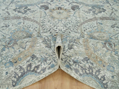 Transitional hand-knotted wool/silk rug in Ivory, 8'1" x 8'1" — SKU O090226 (view 5)