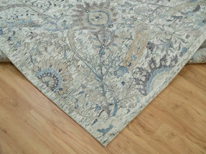Ivory 8'1" x 8'1" Transitional Hand knotted Wool/Silk Rug - Sku: O090226