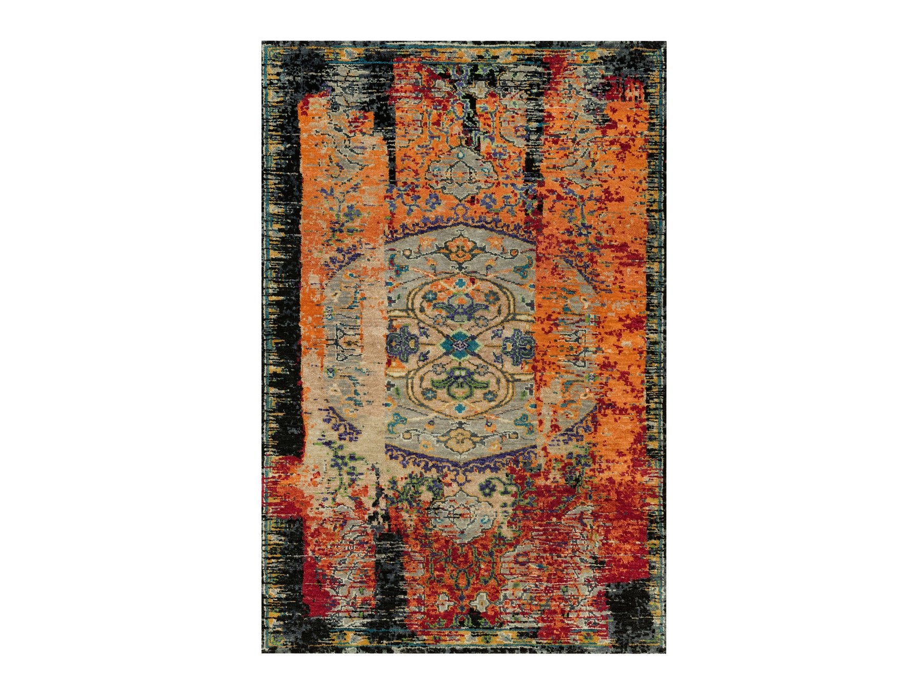 Transitional hand-knotted wool rug in Orange, 3'2" x 5'1" — SKU O090228