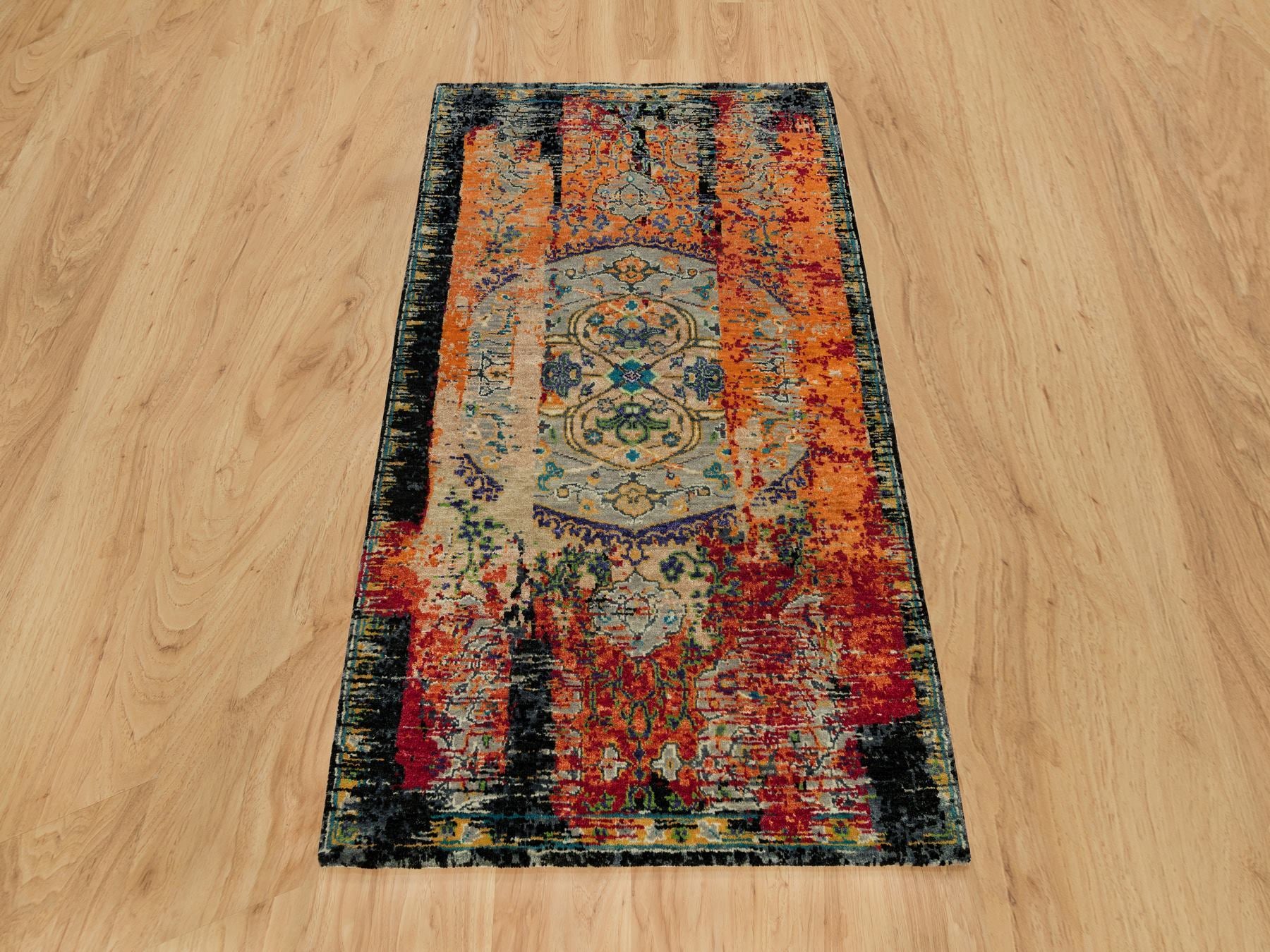 Transitional hand-knotted wool rug in Orange, 3'2" x 5'1" — SKU O090228 (view 2)