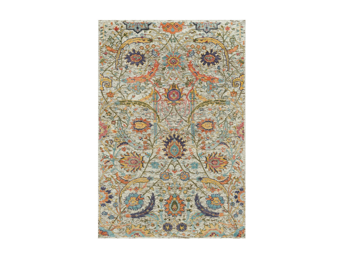 Transitional hand-knotted wool/silk rug in Ivory, 3' x 5' — SKU O090231