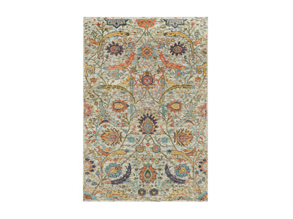 Transitional hand-knotted wool/silk rug in Ivory, 3' x 5' — SKU O090231