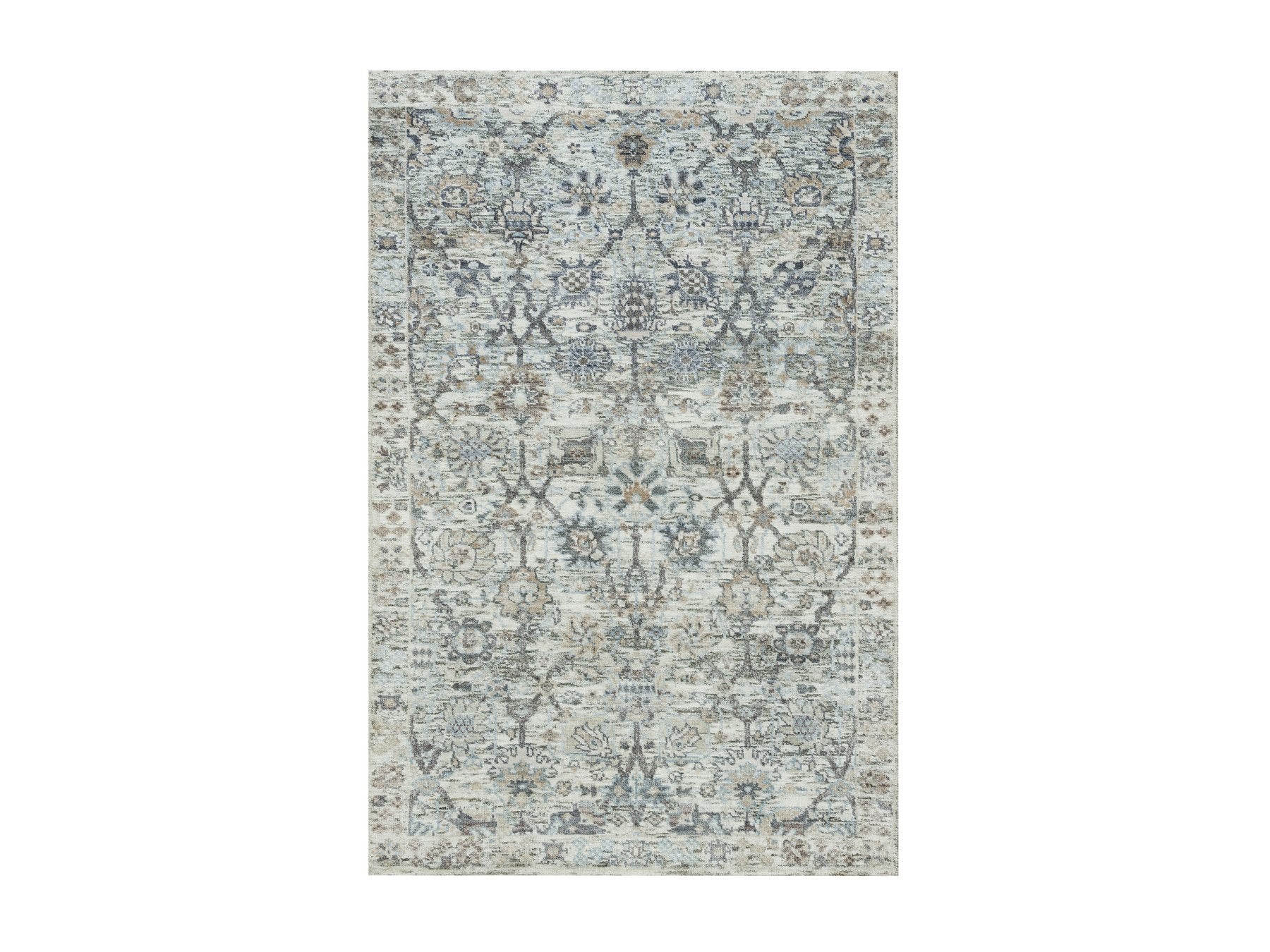 Tabriz Transitional hand-knotted silk rug in Ivory, 2'11" x 5' — SKU O090232