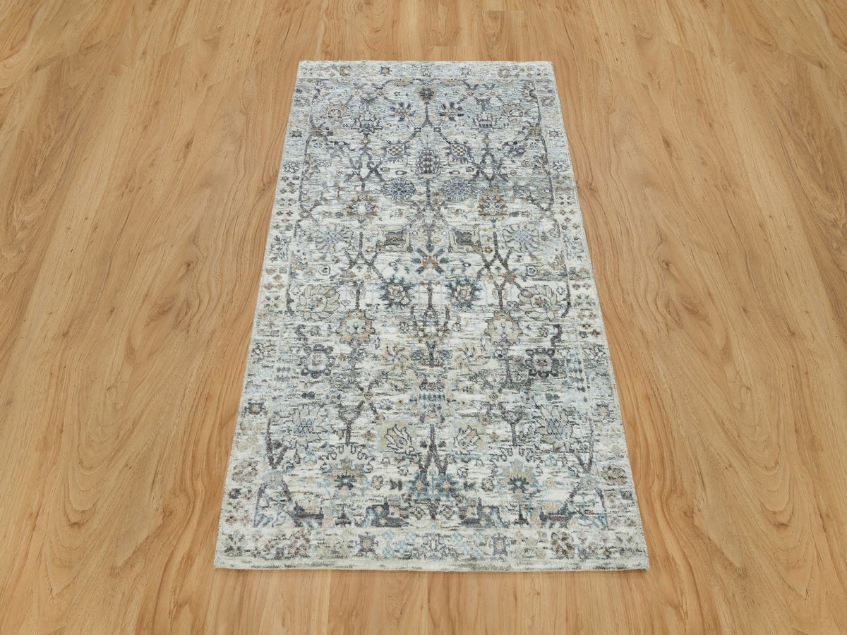 Tabriz Transitional hand-knotted silk rug in Ivory, 2'11" x 5' — SKU O090232 (view 2)