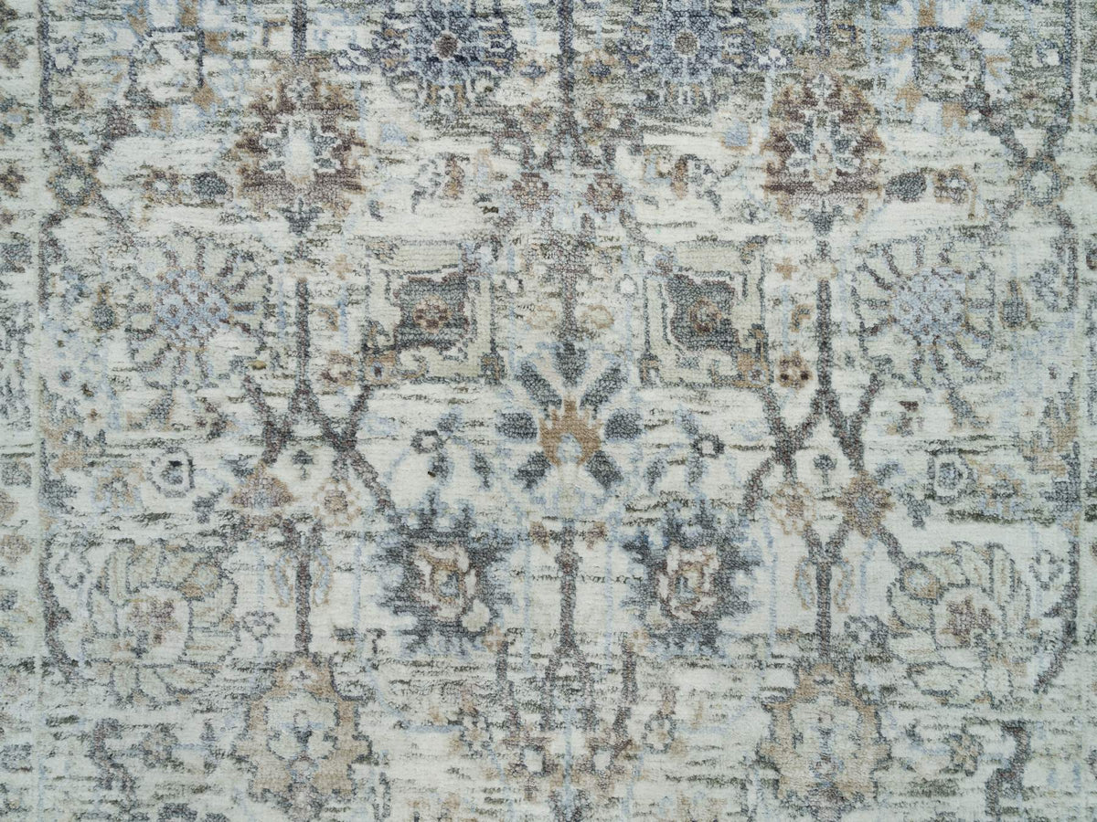 Tabriz Transitional hand-knotted silk rug in Ivory, 2'11" x 5' — SKU O090232 (view 5)