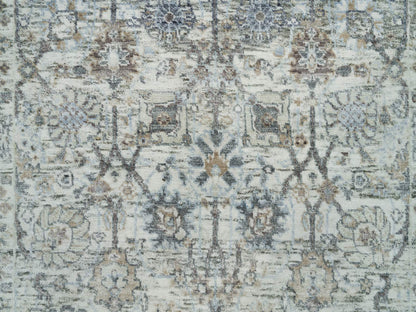 Tabriz Transitional hand-knotted silk rug in Ivory, 2'11" x 5' — SKU O090232 (view 5)