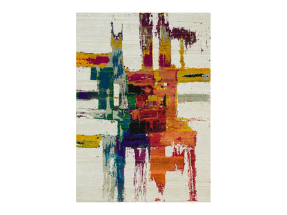 Modern / Contemporary hand-knotted wool/silk rug in Multicolored, 6'1" x 9' — SKU O090234