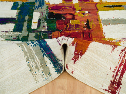 Modern / Contemporary hand-knotted wool/silk rug in Multicolored, 6'1" x 9' — SKU O090234 (view 5)