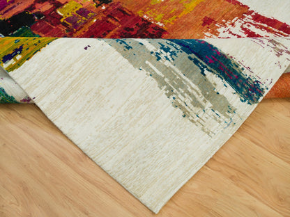Modern / Contemporary hand-knotted wool/silk rug in Multicolored, 6'1" x 9' — SKU O090234 (view 6)