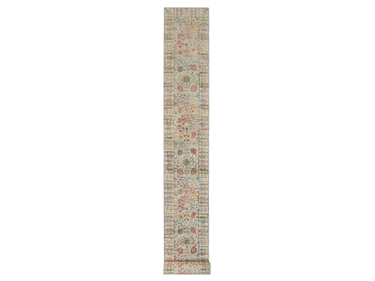 Transitional hand-knotted wool/silk runner in Beige, 2'6" x 25'10" — SKU O090237