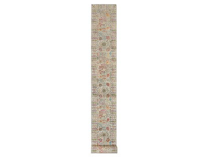 Beige 2'6" x 25'10" Transitional Hand knotted Wool/Silk Rug - Sku: O090237