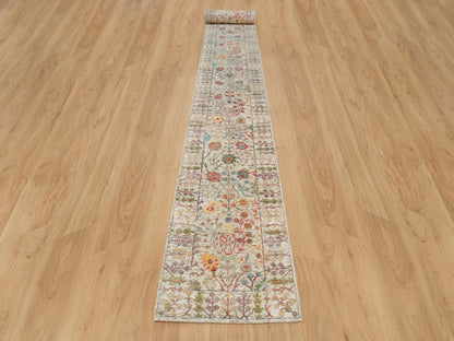 Beige 2'6" x 25'10" Transitional Hand knotted Wool/Silk Rug - Sku: O090237