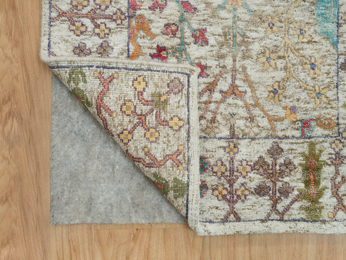 Transitional hand-knotted wool/silk runner in Beige, 2'6" x 25'10" — SKU O090237 (view 3)
