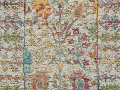 Beige 2'6" x 25'10" Transitional Hand knotted Wool/Silk Rug - Sku: O090237
