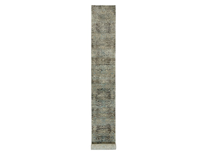 Brown 2'8" x 23'10" Transitional Hand knotted Wool/Silk Rug - Sku: O090239