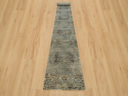 Brown 2'8" x 23'10" Transitional Hand knotted Wool/Silk Rug - Sku: O090239