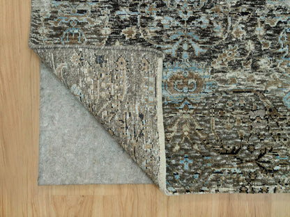 Brown 2'8" x 23'10" Transitional Hand knotted Wool/Silk Rug - Sku: O090239
