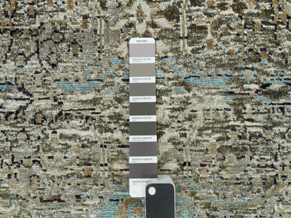 Brown 2'8" x 23'10" Transitional Hand knotted Wool/Silk Rug - Sku: O090239
