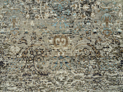 Brown 2'8" x 23'10" Transitional Hand knotted Wool/Silk Rug - Sku: O090239