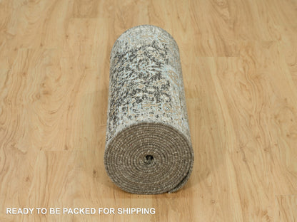 Brown 2'8" x 23'10" Transitional Hand knotted Wool/Silk Rug - Sku: O090239