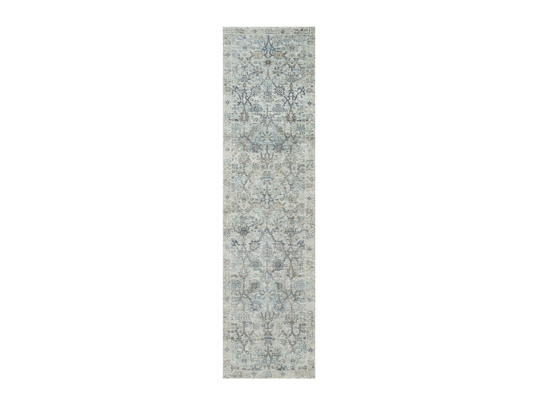 Ivory 2'6" x 9'10" Transitional Hand knotted Wool/Silk Rug - Sku: O090243