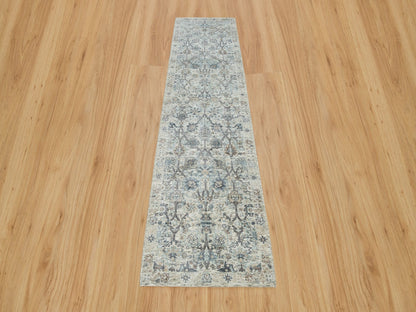 Tabriz Transitional hand-knotted silk runner in Ivory, 2'6" x 9'10" — SKU O090243 (view 2)
