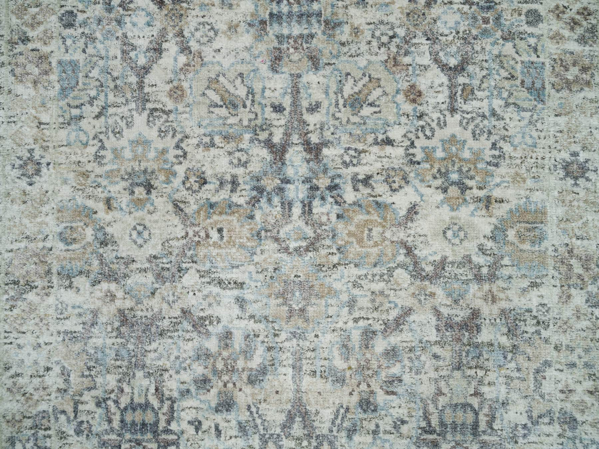 Tabriz Transitional hand-knotted silk runner in Ivory, 2'6" x 9'10" — SKU O090243 (view 5)