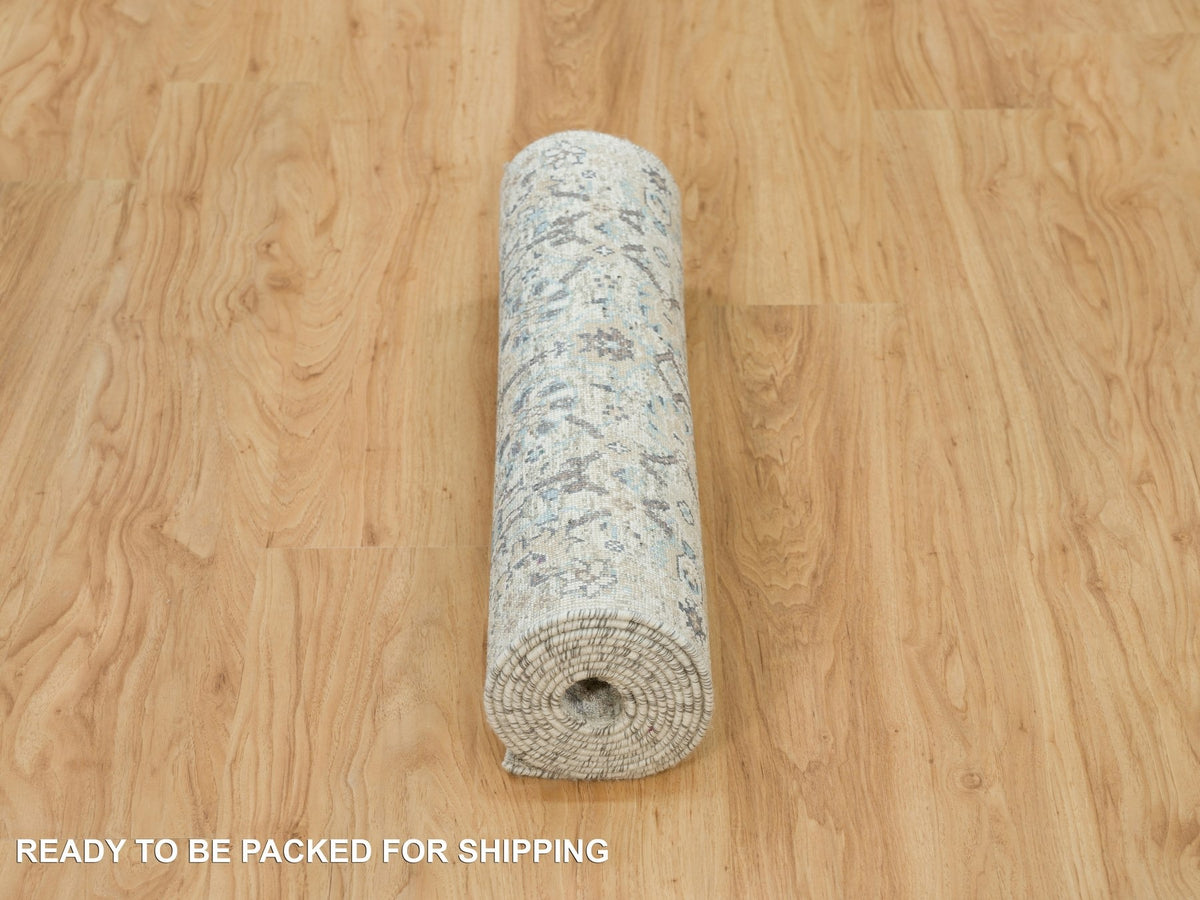 Tabriz Transitional hand-knotted silk runner in Ivory, 2'6" x 9'10" — SKU O090243 (view 6)