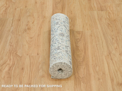 Tabriz Transitional hand-knotted silk runner in Ivory, 2'6" x 9'10" — SKU O090243 (view 6)
