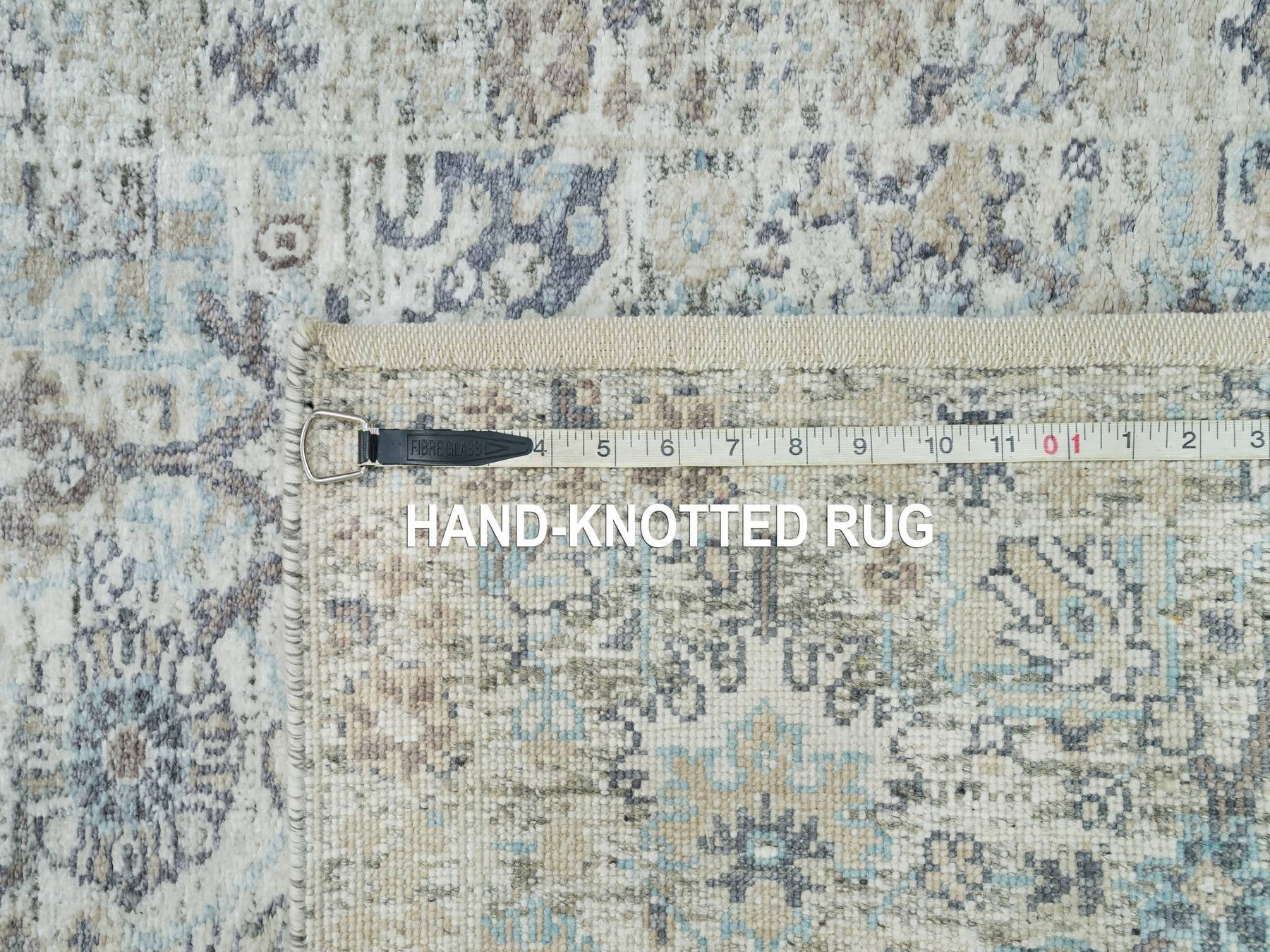Tabriz Transitional hand-knotted silk runner in Ivory, 2'6" x 9'10" — SKU O090243 (view 8)
