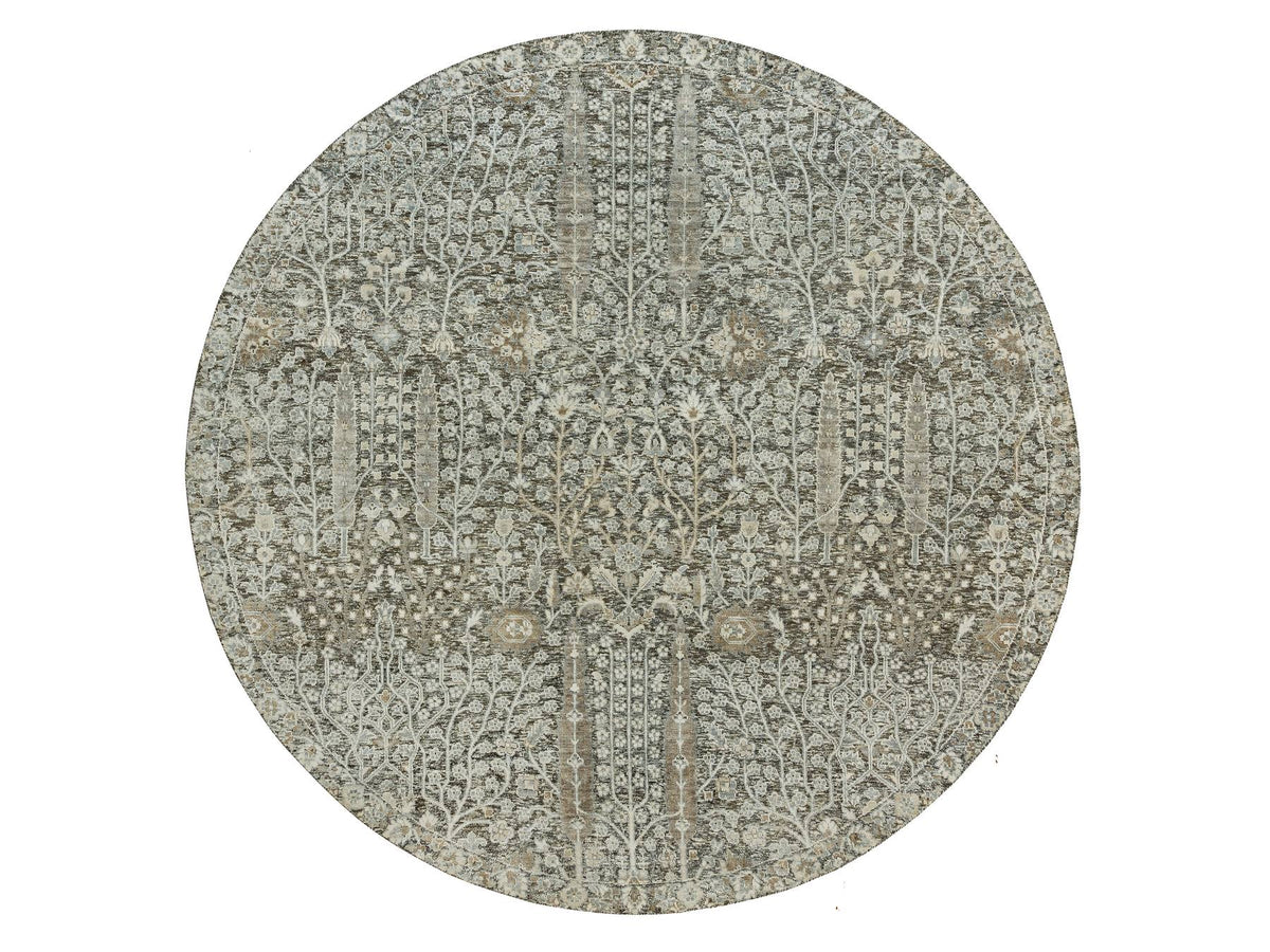 Transitional hand-knotted wool/silk rug in Brown, 7'11" x 7'11" — SKU O090246