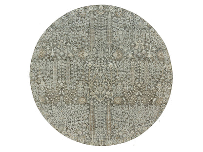 Brown 7'11" x 7'11" Transitional Hand knotted Wool/Silk Rug - Sku: O090246