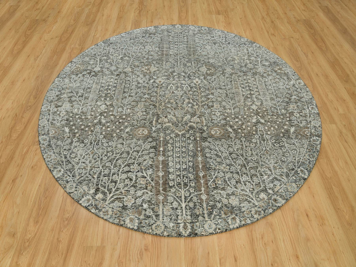 Transitional hand-knotted wool/silk rug in Brown, 7'11" x 7'11" — SKU O090246 (view 2)