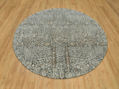 Brown 7'11" x 7'11" Transitional Hand knotted Wool/Silk Rug - Sku: O090246