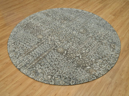 Brown 7'11" x 7'11" Transitional Hand knotted Wool/Silk Rug - Sku: O090246