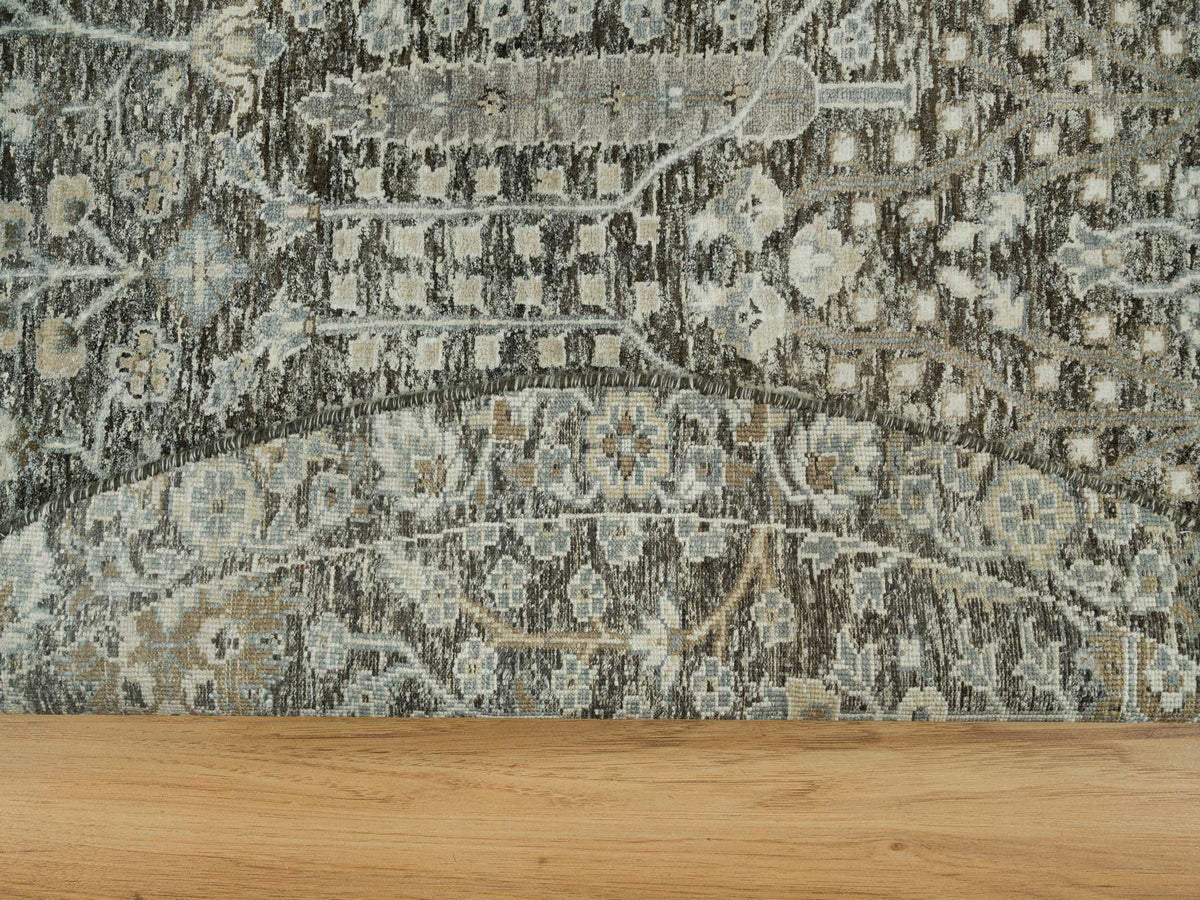 Transitional hand-knotted wool/silk rug in Brown, 7'11" x 7'11" — SKU O090246 (view 4)