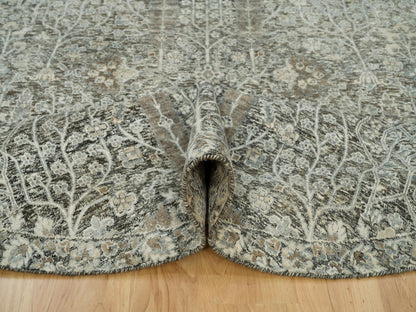 Brown 7'11" x 7'11" Transitional Hand knotted Wool/Silk Rug - Sku: O090246